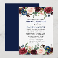 Wasserfarbe gemischte Blütenburgundy Blue Wedding