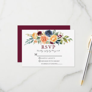 Wasserfarbe gemischte Blütengrün Burgund Hochzeit RSVP Karte