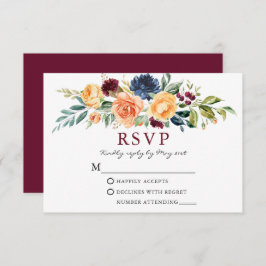 Wasserfarbe gemischte Blütengrün Burgund Hochzeit RSVP Karte