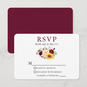 Wasserfarbe gemischte Blütenhochzeit Burgund RSVP Karte