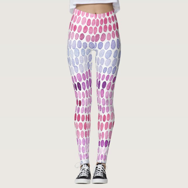 Wasserfarbe gestrichen: Rosa graue Polka Leggings (Vorderseite)