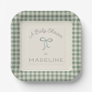 Wasserfarbe Gingham Antique Sage Green Baby Dusche Pappteller