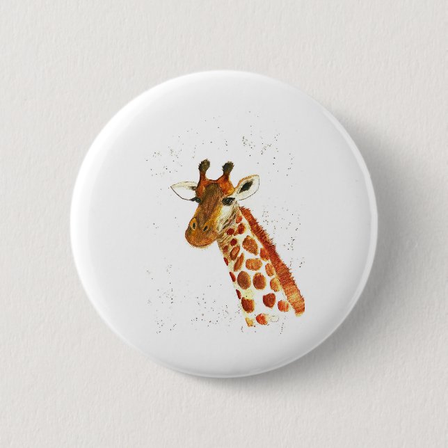 Wasserfarbe Giraffe Tiere Jungle Safari Afrikanisc Button (Vorderseite)