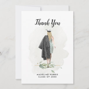 Wasserfarbe Girl Greenery Custom Foto Abschluss Dankeskarte