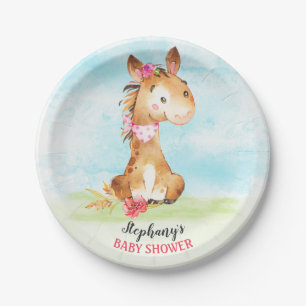 Wasserfarbe Girl Horse Baby Duschfarm Pappteller