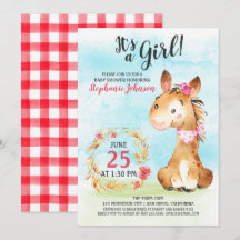 Wasserfarbe Girl Horse Kinderdusche Farm Einladung