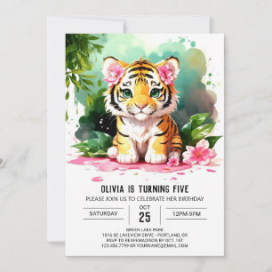 Wasserfarbe Girl Tiger Custom Geburtstag Einladung