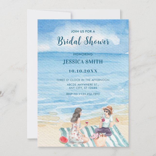 Wasserfarbe Girls beim Strandbad Brautparty Einladung (Vorderseite)