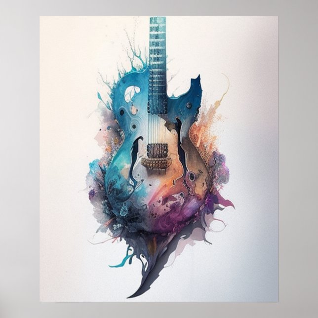 Wasserfarbe Gitarre Liebhaber Poster (Vorne)