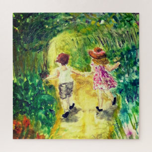 Wasserfarbe - Glück - Niedliches kleines Mädchen u Puzzle