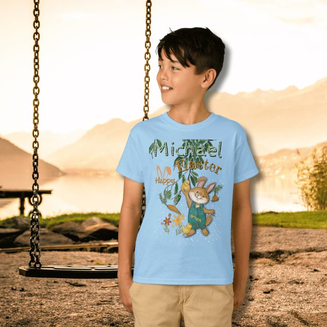 Wasserfarbe glücklich Ostern Sonnenblau T-Shirt (Watercolor Happy Easter Bunny blue T-Shirt)