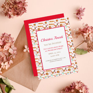 Wasserfarbe glückliche Oster Tsoureki Brot Einladu Einladung