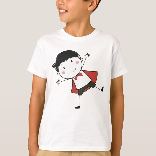 Wasserfarbe glückliche Stick Boy Red Cape Schöne T-Shirt (Vorderseite)