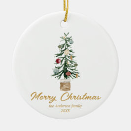 Wasserfarbe Gold Ornamente Bäume Frohe Weihnachten