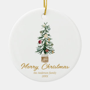 Wasserfarbe Gold Ornamente Bäume Frohe Weihnachten