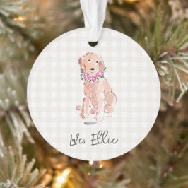 Wasserfarbe Golden Hund NAME Blume Gingham Sweet Ornament