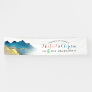 Wasserfarbe Goldene Berge Hochzeitsszenario Banner