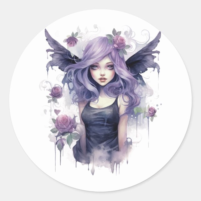 Wasserfarbe Gothic Dark Fairy Runder Aufkleber (Vorderseite)