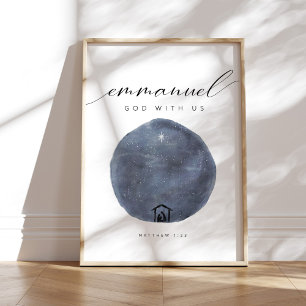 Wasserfarbe Gott mit uns Krippe Poster