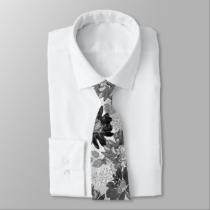 Wasserfarbe Grau, Schwarz Blumenmuster. Halsband Krawatte