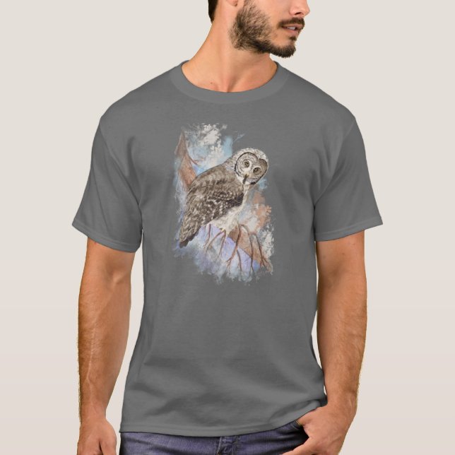 Wasserfarbe Grau Vogelwelt Kunst T-Shirt (Vorderseite)