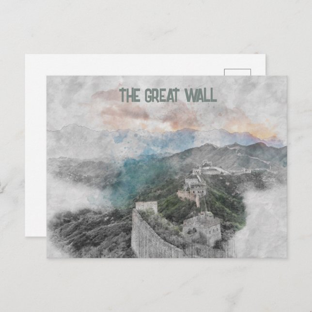 Wasserfarbe Große Mauer China Postkarte - Historis (Vorne/Hinten)