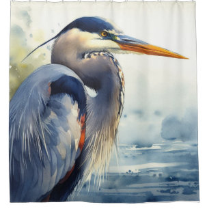 Wasserfarbe Großer Blaue Herde Bird Duschvorhang
