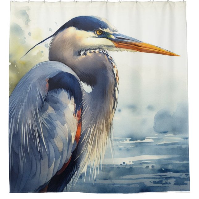 Wasserfarbe Großer Blaue Herde Bird Duschvorhang (Vorderseite)