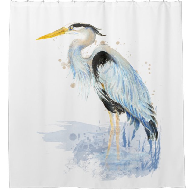 Wasserfarbe Großer Blaue Herde Bird Duschvorhang (Vorderseite)