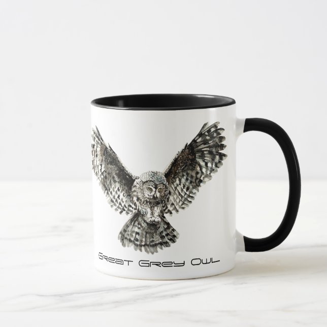 Wasserfarbe Großes graues Owl, Naturvogel Tasse (Rechts)