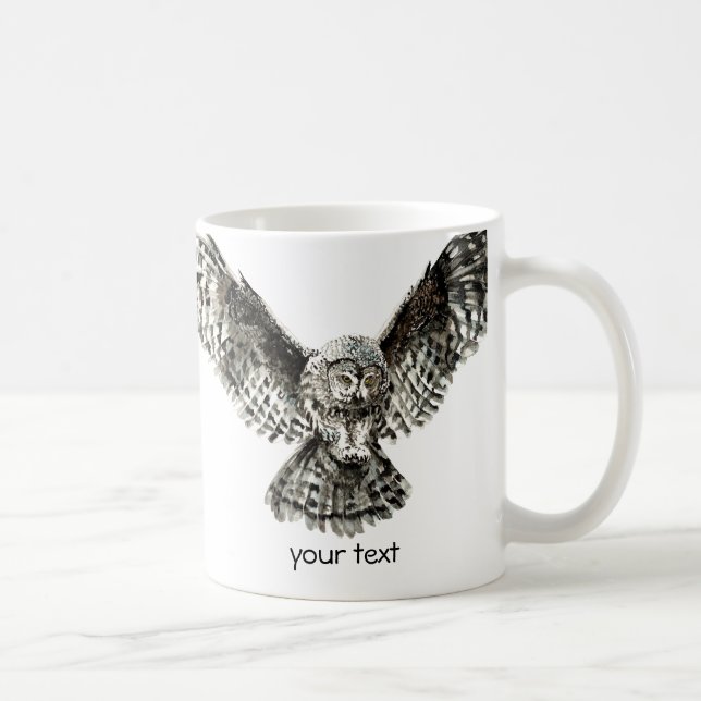 Wasserfarbe Großes graues Owl, Naturvogel Tasse (Rechts)