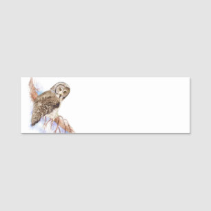 Wasserfarbe Großes graues Owl Vögel Tierart Kunst Namensschild