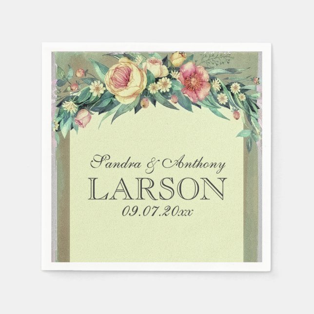 Wasserfarbe Grün & Rosa Hochzeit Napkin Serviette (Vorderseite)