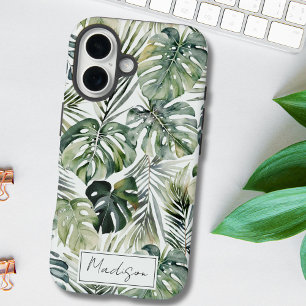 Wasserfarbe Grün Tropischer Wald Blätter Muster iPhone 16 Hülle