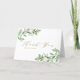 Wasserfarbe-Grün und weiße Blumen-Hochzeit Dankeskarte