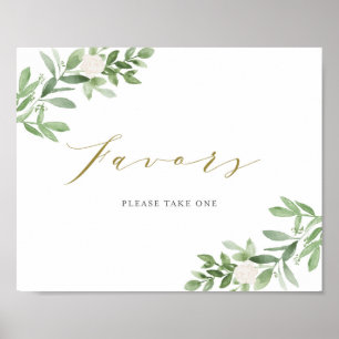 Wasserfarbe-Grün und weiße Blumen Partygeschenke Poster