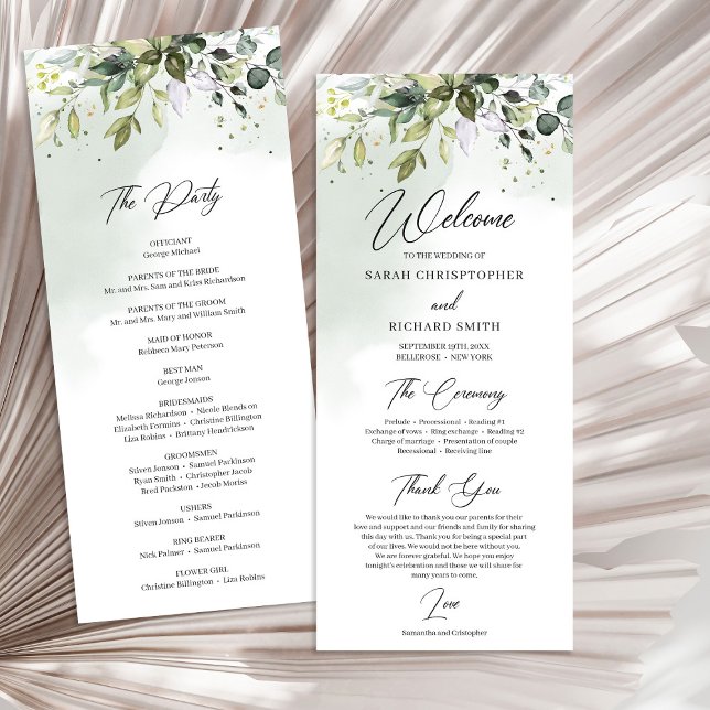Wasserfarbe Grüne Blattwerk Hochzeit Programm (Watercolor Greenery foliage boho wedding Program)