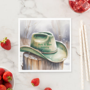 Wasserfarbe Grüner Cowboyhut in Schneehochzeit Serviette