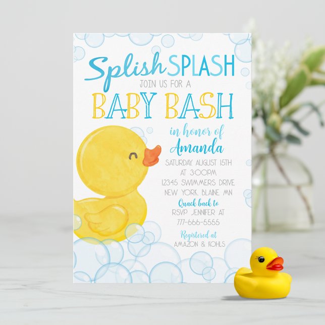 Wasserfarbe Gummi Duck Splish Splash Baby Dusche Einladung (Splish Splash Watercolor Rubber Ducky Boy Baby Shower Invitations)