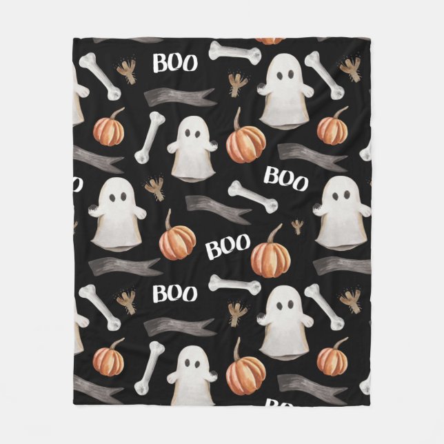 Wasserfarbe Halloween Boo Geist und Pumpkins Schwa Fleecedecke (Vorderseite)