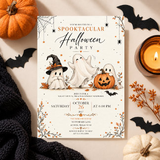 Wasserfarbe Halloween Hexenhut Kürbisparty Einladung