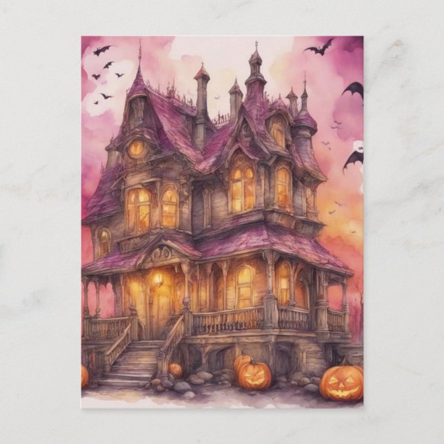 Wasserfarbe Halloween House AI Art Postkarte (Vorderseite)