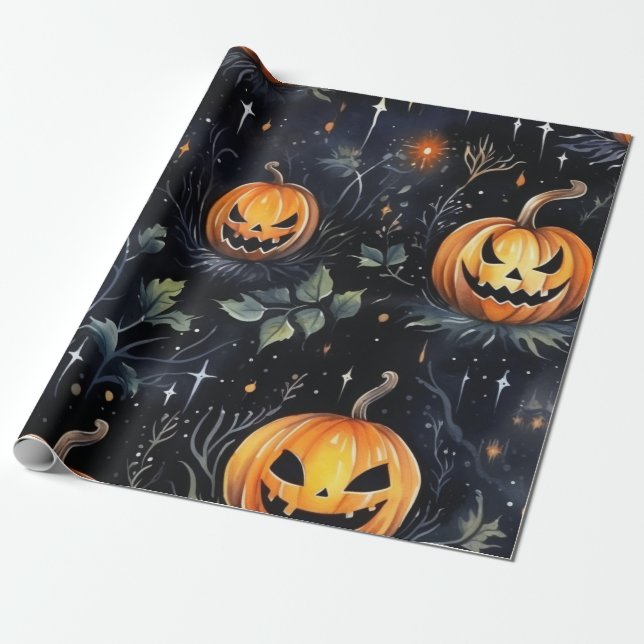 Wasserfarbe Halloween Pumpkin Geschenkpapier (Ungerollt)