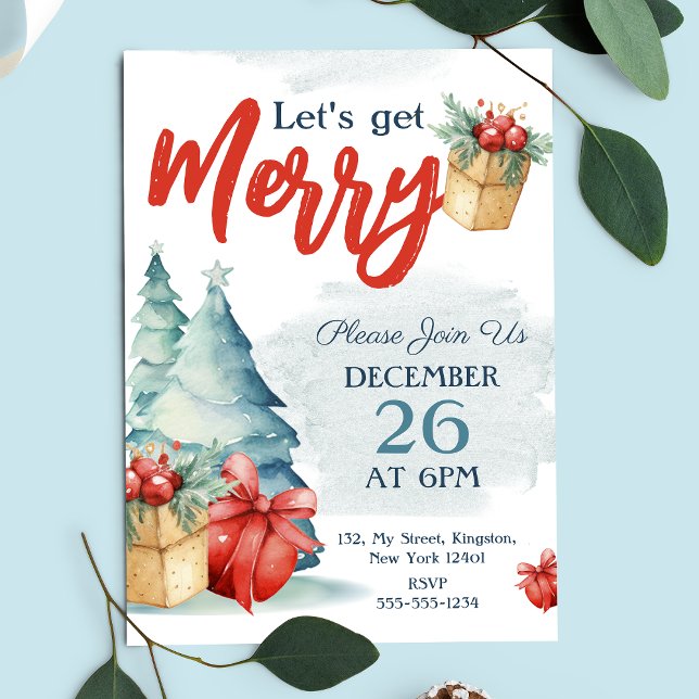 Wasserfarbe Hand gezeichnet Lass uns frohe Weihnac Einladungspostkarte (Von Creator hochgeladen)