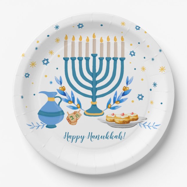 Wasserfarbe Hanukkka Holiday Pappteller (Vorderseite)