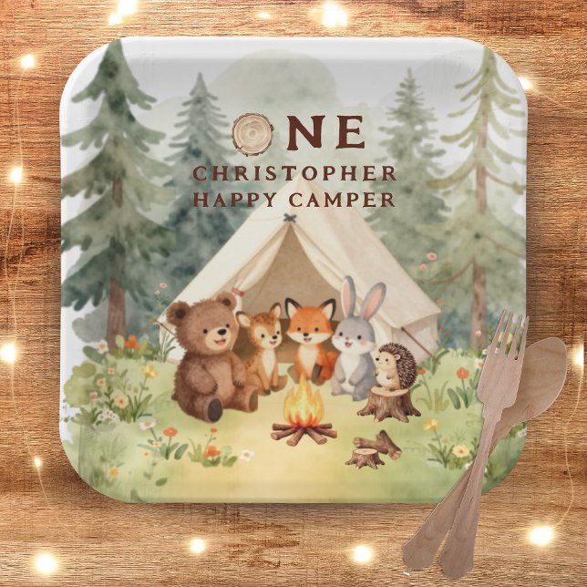 Wasserfarbe Happy Camper 1. Geburtstag Pappteller (Watercolor Happy Camper 1st Birthday Paper Plates)