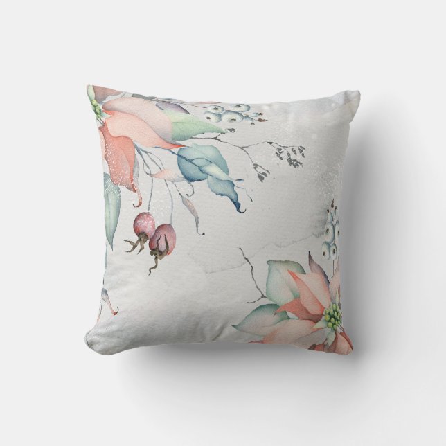 Wasserfarbe Heilige Berries und Poinsettias Weihna Kissen (Vorderseite)