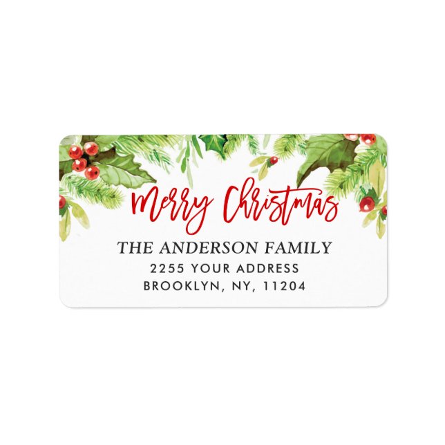 Wasserfarbe Heilige Berry Weihnachtszeit Rücksende Adressaufkleber (Vorne)