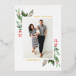 Wasserfarbe Heilige und grüne Merry Chrismas Foto Folien Feiertagskarte