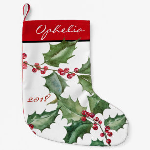 Wasserfarbe Heilige und rote Berries Kleiner Weihnachtsstrumpf